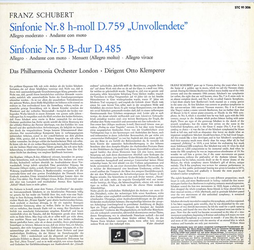 Columbia STC-91306 White/Gold SCHUBERT Symphonies 8 & 5 KLEMPERER London PO - Bild 2 von 3