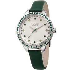Women's Burgi BUR161GN Swarovski Nulled Crystal Bezel Embossed Dial Strap Watch
