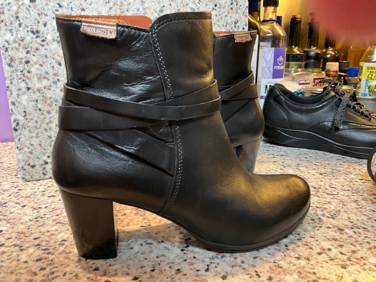 Leather Boots Pikolinos 38 PIKOLINOS VERONA BLACK BOOTS ZIP SIZE HEELED  ANKLE LEATHER
