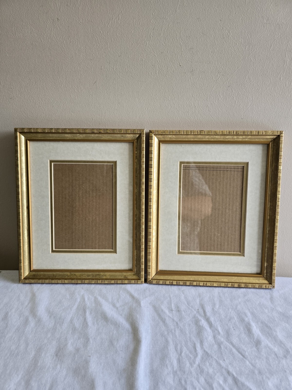 Set Of 2 Ornate Gold Picture Frames W/Glass & Mat Wall Art Gallery Decor