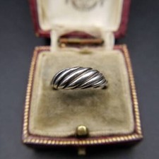 Fluted Stripe Twisted Dome 925 Silver Vintage Ring Narrow Band