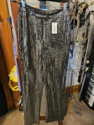 4th And Reckless Sequin Pants Nwt Black Silver Size 8 Medium