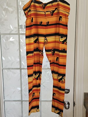 Lularoe Halloween Black Cat Trick Or Treating Stripes TC2 leggings