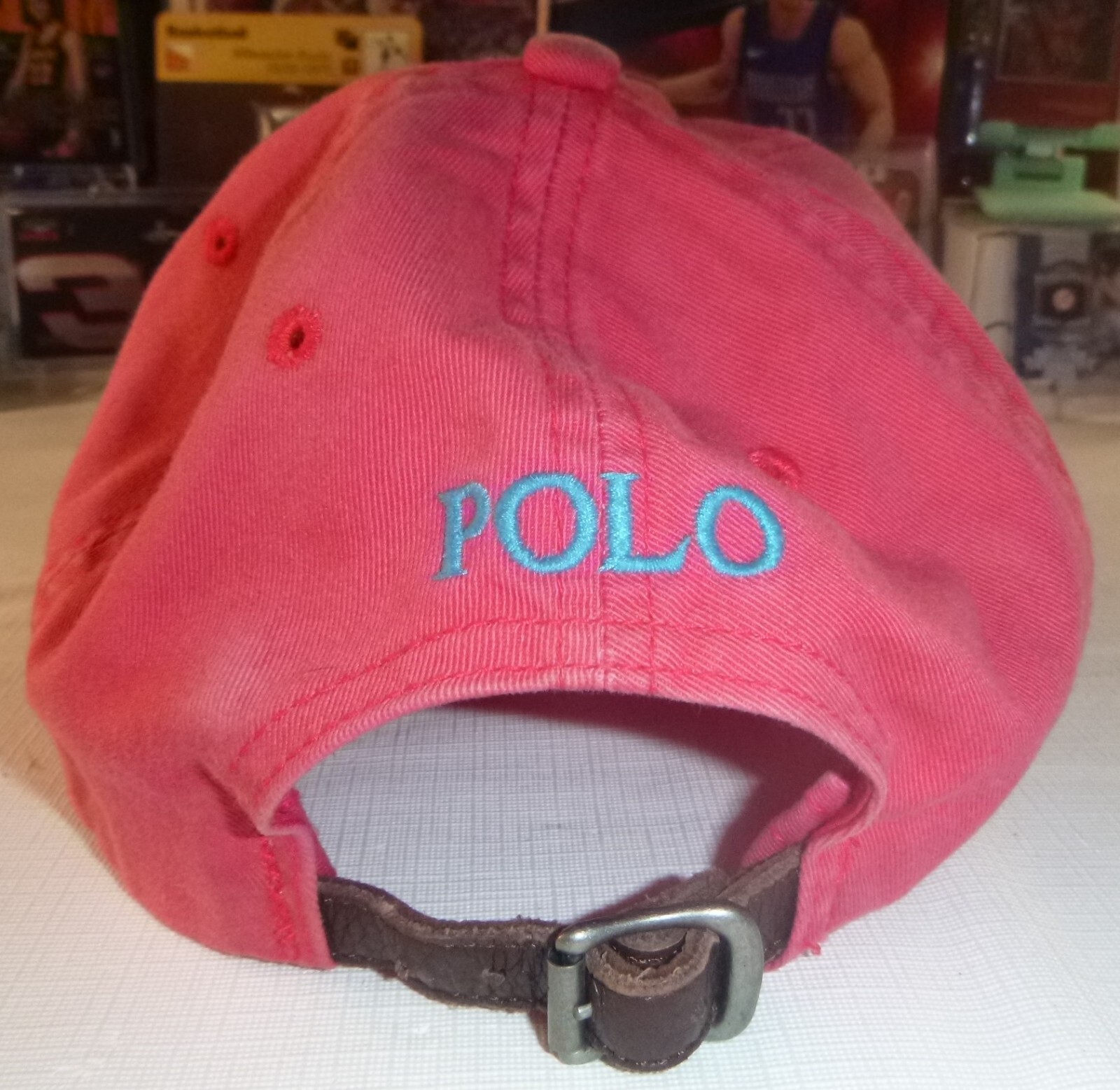 Cappello Berretto Polo Ralph Lauren Rosa Blu Pony Vintage Pelle Strapback