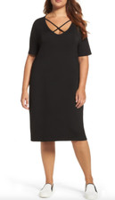 Glamorous Curve L77313 Women's Black Crisscross Neck T Shirt Dress Size 20 US