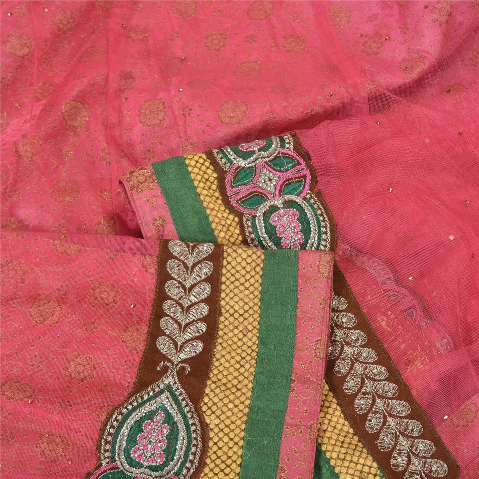 Saris rosas vintage sánskriti mezcla de cuentas tela georgette lehenga sari Foto 3 de 4