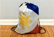 Philippine Flag Drawstring Bag Backpack Black Nylon Filipino Pinoy Philippines