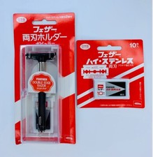 FEATHER Double-edged Razor Holder with 2 Spare Blade  10 Blades/ Japan Import