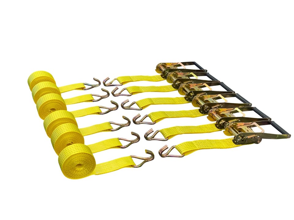 6-Pack 2" X 15' Ratchet Straps With J-Hooks - 5000 Lb Heavy Duty Tie Downs For Hauling