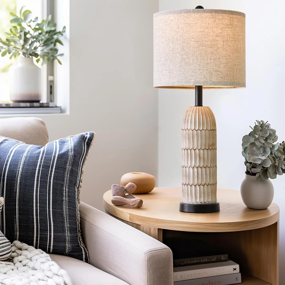 Juego de 2 lámparas de mesa de 26,5" - Lámpara de noche con puertos de carga USB A+C, rústicas, por Foto 3 de 4