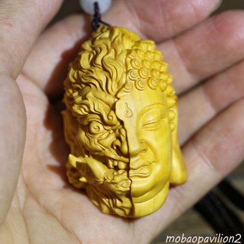 Buddha Gottheit Kopf geschnitzt Massivholz Mann geschnitzt Statue gelb Herkunft Holz - Bild 1 von 5