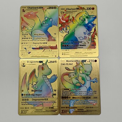 Rainbow Charizard Gx Vmax Dragonite Gx Mew Mewtwo Gold Metal Pokemon Card Ebay