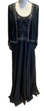 JKara Charcoal Hand Beaded Sequin 2-Piece Chiffon Gown With Jacket Size 14 349