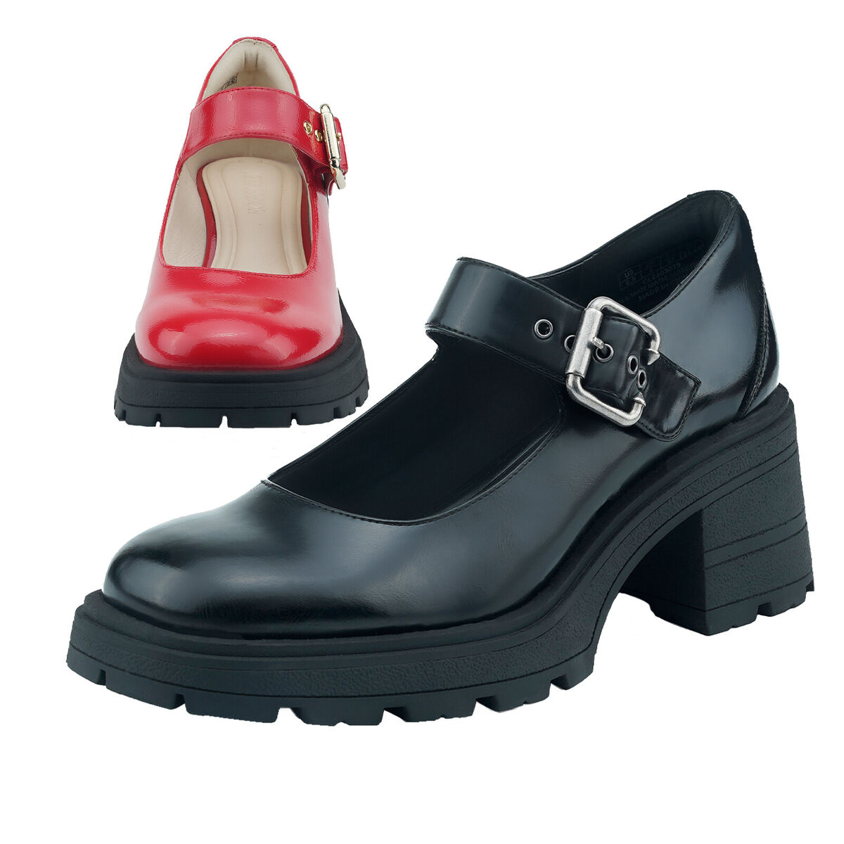 Womens Mary Janes Round Toe Mid Chunky Block Heel Lug Sole Womens Mary Janes Round Toe Mid Chunky Block Heel Lug Sole