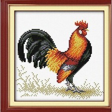 Golden Hen Cross-Stitch Kit: 14 Beginner-Friendly Stamped Needlework Sets with P