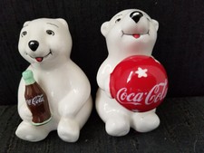 Coca Cola Ceramic Polar Bears Salt & Pepper Shakers  4" Tall
