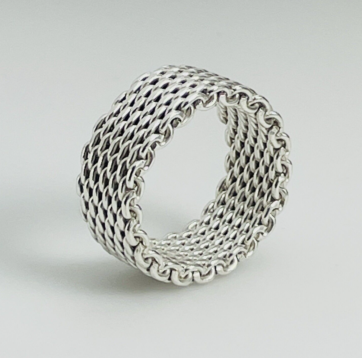 Size 8 Tiffany Somerset Mesh Basket Weave Ring in Sterling Silver