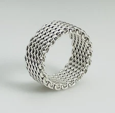 Size 8 Tiffany Somerset Mesh Basket Weave Ring in Sterling Silver Unisex
