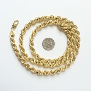 Authentic Sterling silver, Rope Hollow strong chain,Gold Plated,Necklace with Lobster Cla