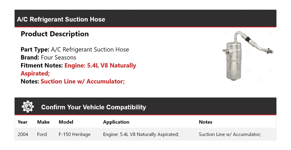 Manguera de succión de refrigerante aire acondicionado Ford F-150 Heritage 2004 4 estaciones Foto 2 de 4