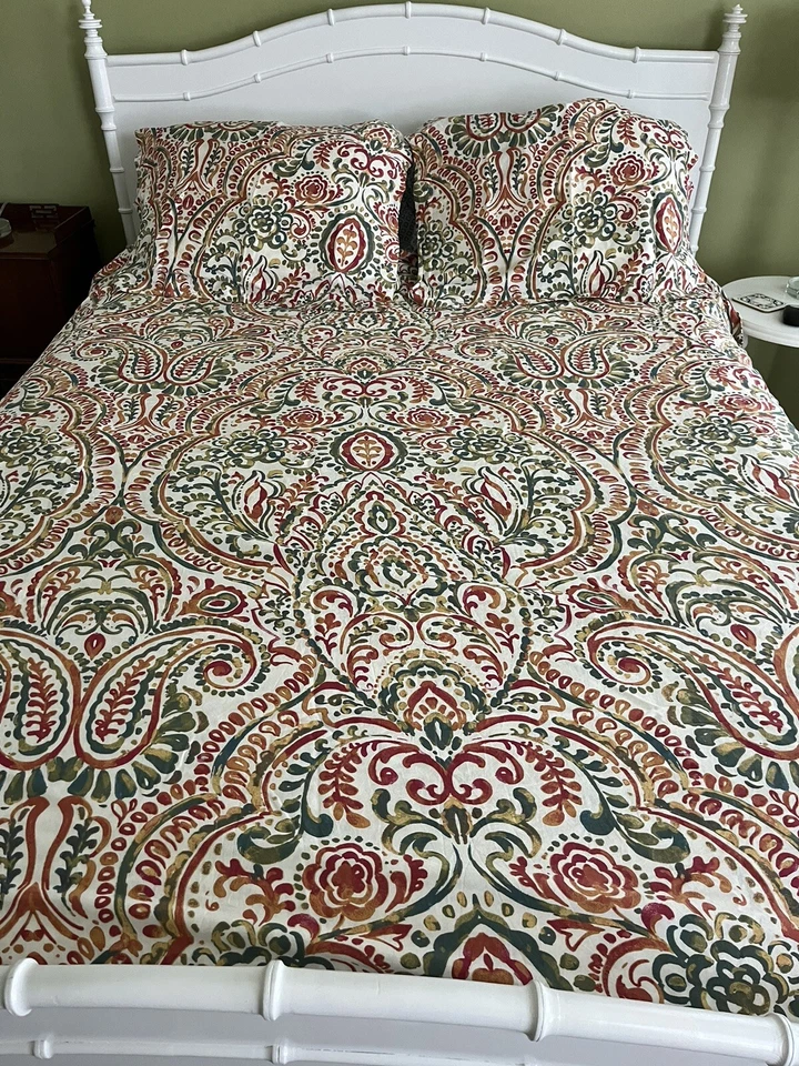 NICOLE MILLER DUVET Cover Queen/full bright  floral/paisley Cotton 2 Shams - Image 2 of 4