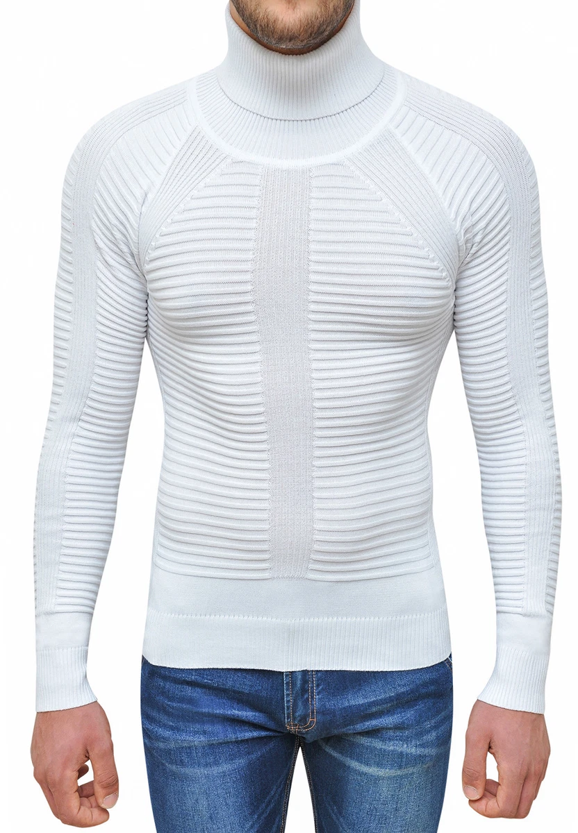 Maglione Dolcevita uomo Diamond invernale bianco slim fit pullover a collo alto
