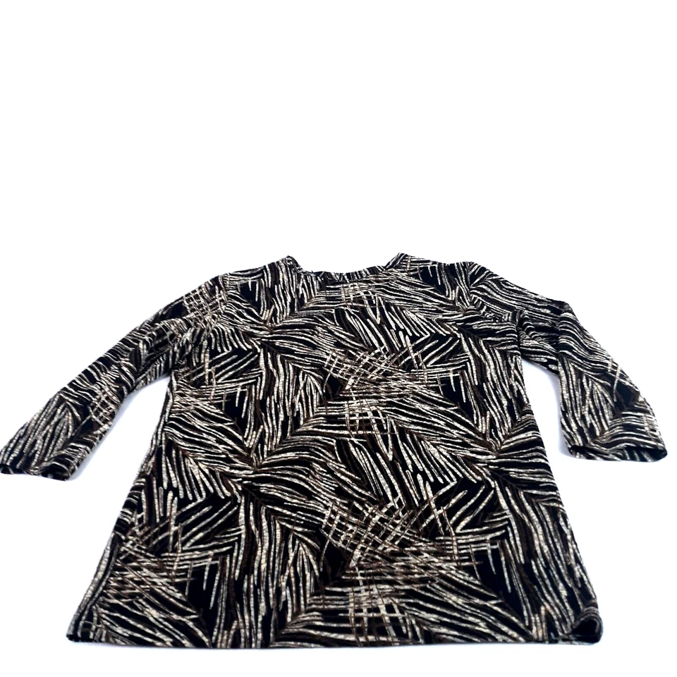 Sarah Bentley Women M Black Brown Cream Geometric Abstract Blouse V Neck Sleeves - Image 2 of 4