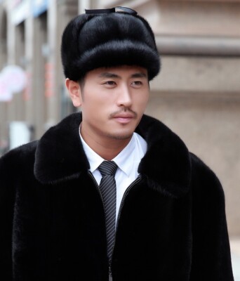 Men's Real Mink Fur Hat Winter Warm Peaked Cap Handmade