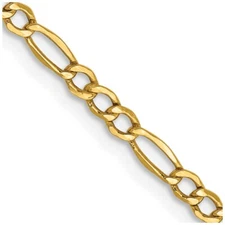 10K Yellow Gold 2.5mm Semi-Solid Figaro Chain Necklace 24" for Mom