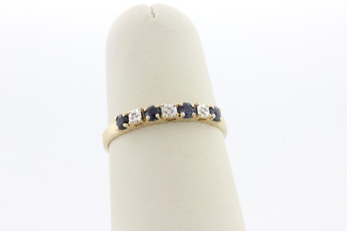 Plainville Stock Co PSCO 10K Yellow Gold Alternating Sapphire Diamond Ring Sz 6