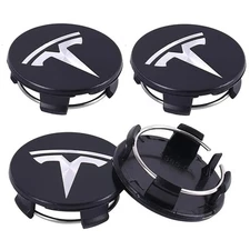 4 pcs Set of Tesla Wheel Center Hub Caps Black/Silver – 56mm Model 3, S, X, Y