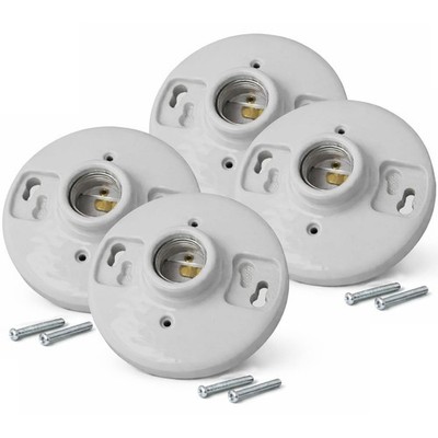 (4 Pack) Porcelain Outlet Box Mount, Keyless Lamp Holder, E26 Medium Base...