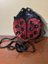 Vintage Sequence Red  Black Ladybug Small Purse New Dead Stock