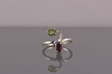 Sterling Silver Oval Green Peridot Amethyst Swirled Band Ring Brazil 925 Sz: 7