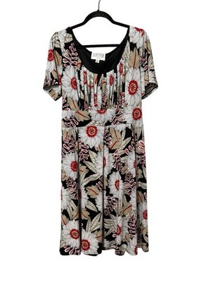 Julian Taylor Floral Empire Waist Midi Dress 18W Black Red Stretch