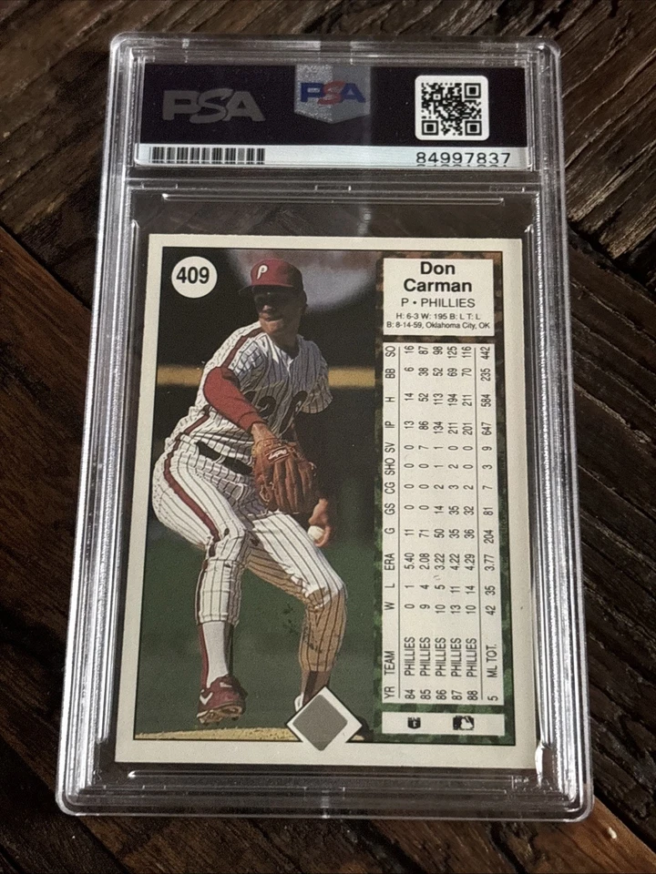 1989 Upper Deck #409 Dave Carman Signed Auto Autographed PSA/DNA Encased Slab - Image 2 of 2