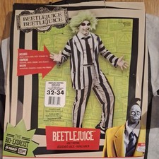 See Conditions New - Medium Adult Size Beetlejuice Costume -No WIG and Gloves