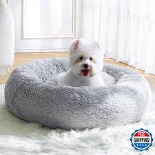 Calming Small Dog Bed Donut Fluffy Anti-Anxiety Round Washable Cute Bed Plush Co