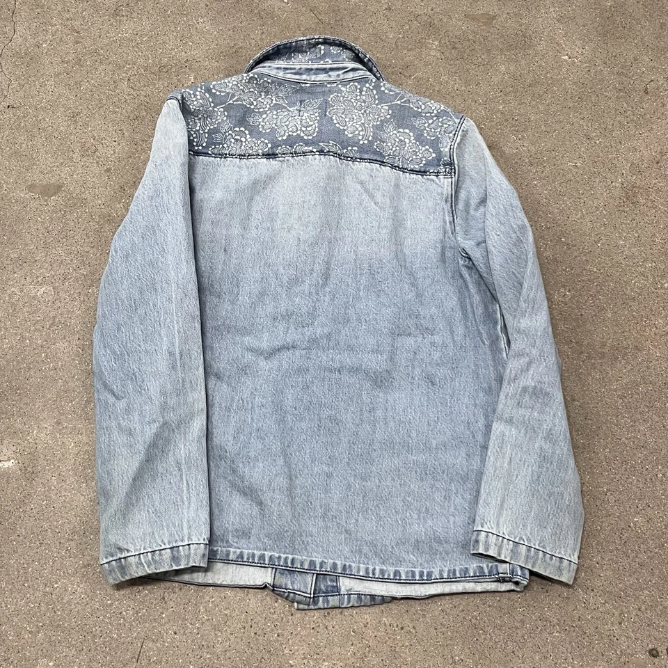 J Crew Jacket Women S Small Denim Chore Bandana Paisley Collar Hemp Blend — 第 3/4 张图片