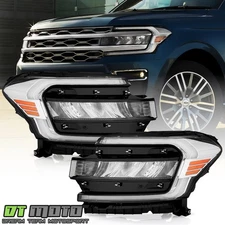 For 2022-2024 Ford Expedition w/ LED DRL Chrome Headlights Headlamps Left+Right