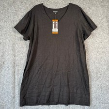 Nicole Miller Linen Blend Shirt Dress Size XXL Casual Pleated Hem Black V-Neck