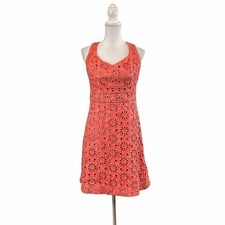Anthropologie Maeve Women's Sz 8 Embroidered Flowers Orange Sleeveless Dress
