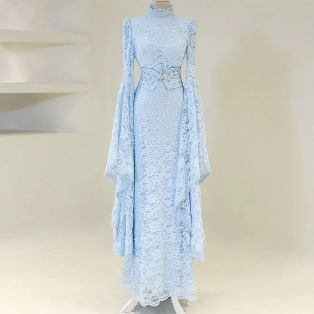 Lace Evening Dresses High Neck Flare Sleeves Crystal Prom Gown Party Dresses | eBay Lace Evening Dresses High Neck Flare Sleeves Crystal Prom Gown Party Dresses | eBay