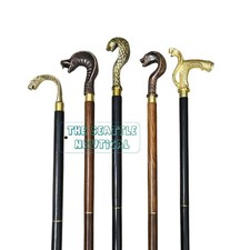 Lot of 5 Different Snake Head Handle Wooden Cane Walking Stick 3Fold Design Cane
