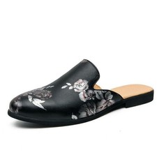 Men's Flats Loafers Round Toe Slippers Mules Floral Printed Clubwear Casual Size