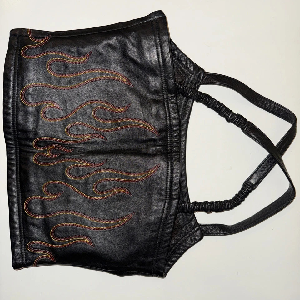 RARE Vintage Harley-Davidson Embroidered Flames Leather Bustier Crop Top - XS/S - Image 3 of 4
