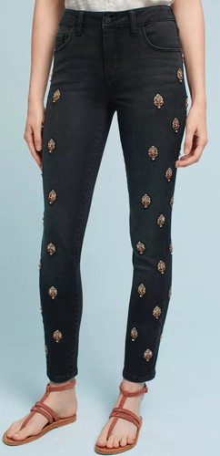 Anthropologie Pilcro & Letterpress High Rise Black Embellished Skinny Jeans 29 P