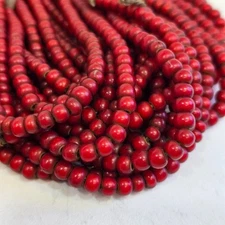 5-5.5mm Antique Venetian cranberry red White Heart Trade Beads Necklace 24" long
