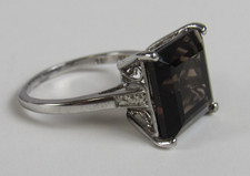 Brazilian Smoky Quartz Ring in Platinum Overlay Sterling Silver Sz 7 JK108