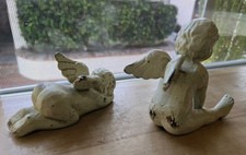(2)  3.5" Cherub Angels, Solid Cast Iron, 19th Century Antique